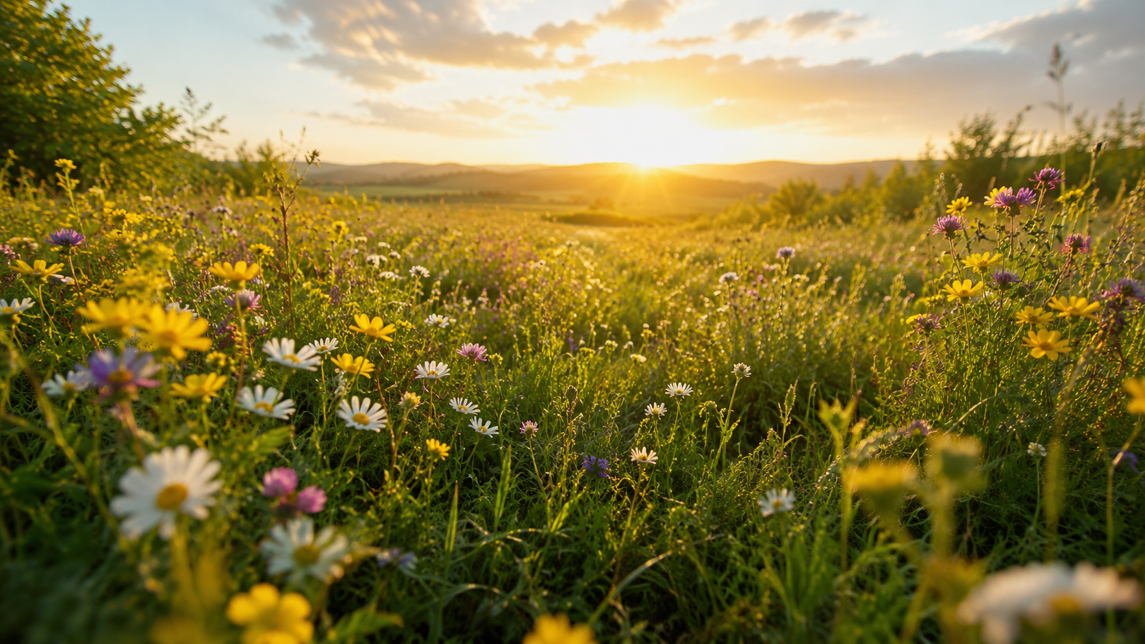 Blühende Wiese mit Bienen